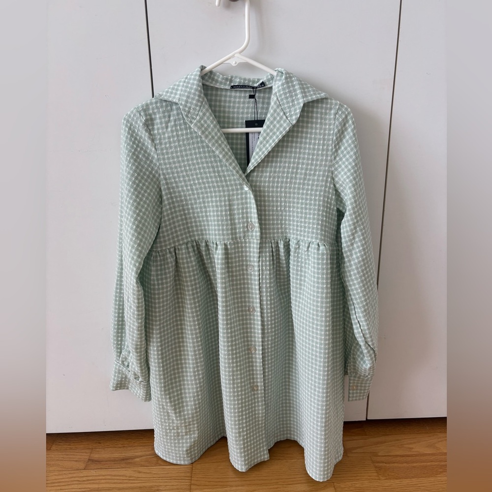 Green gingham long sleeve dress. Never worn